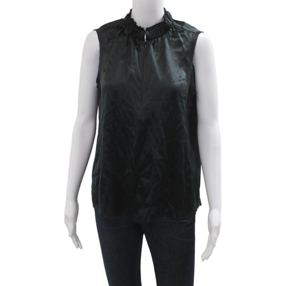 Go Silk Women 100% Silk High Neck Sleeveless Blouse Black 80s Size M